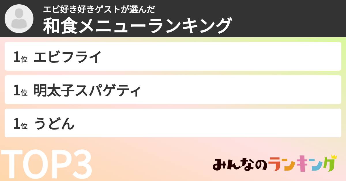 エビ好き好きゲストさんの「和食メニューランキング」
