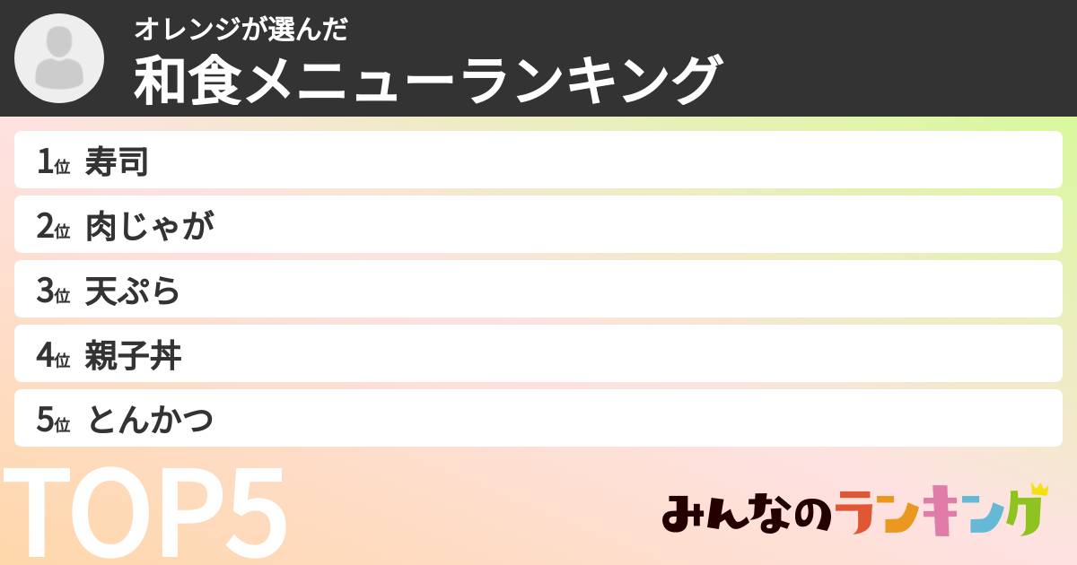オレンジさんの「和食メニューランキング」