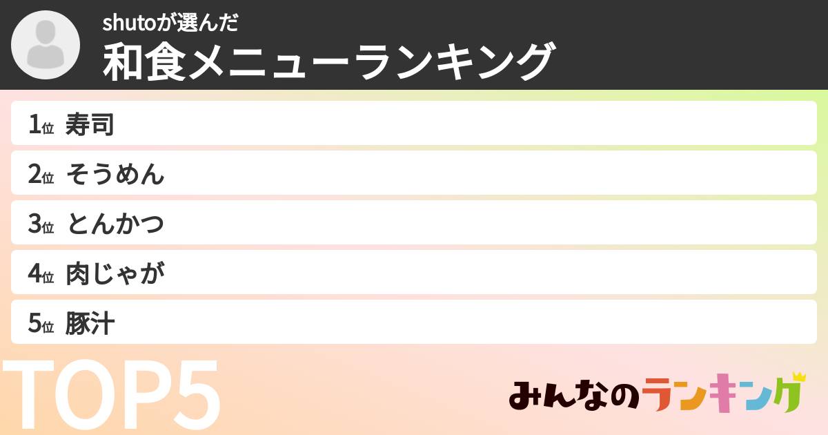 shutoさんの「和食メニューランキング」