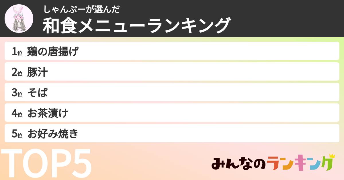 しゃんぷーさんの「和食メニューランキング」