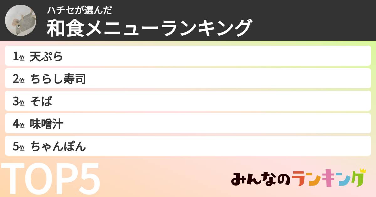ハチセさんの「和食メニューランキング」