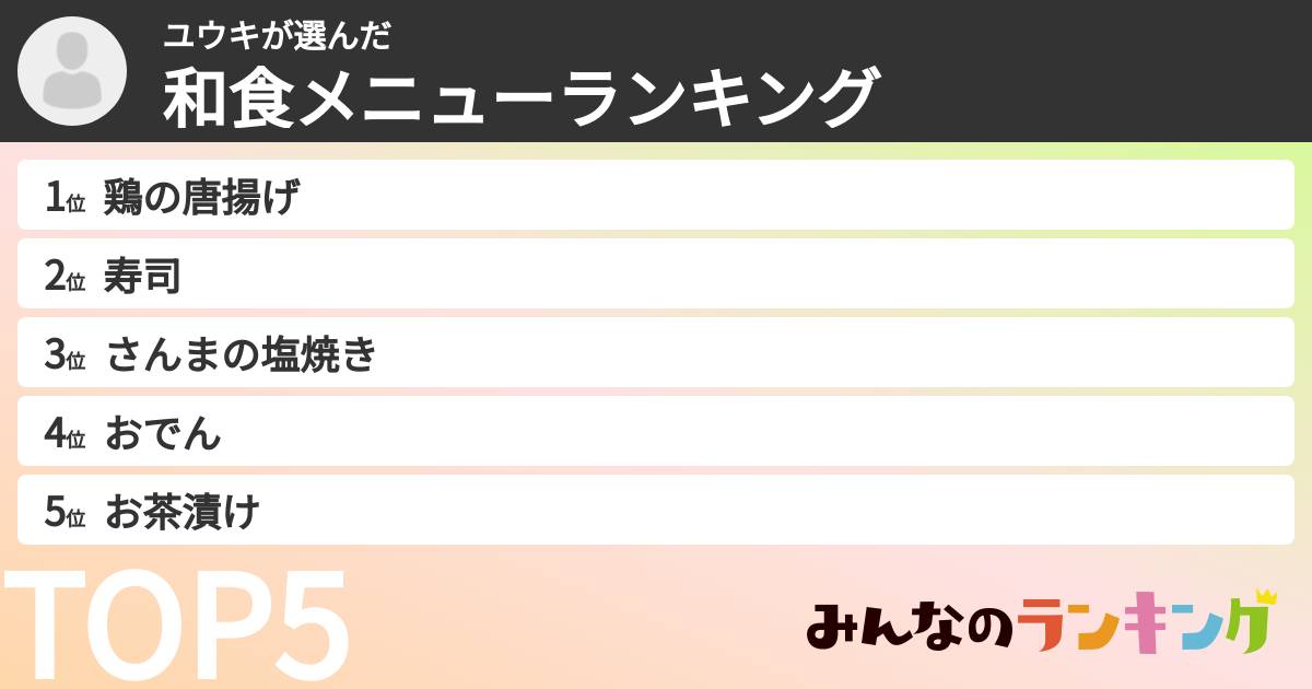 ユウキさんの「和食メニューランキング」
