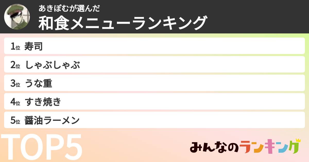 あきぽむさんの「和食メニューランキング」