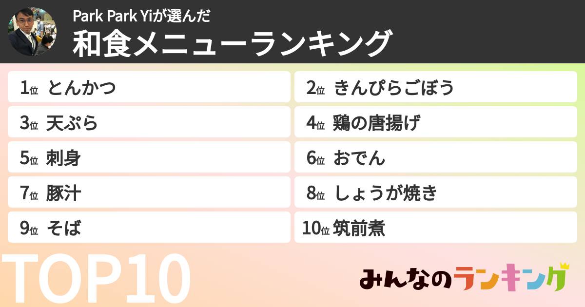 Park Park Yiさんの「和食メニューランキング」