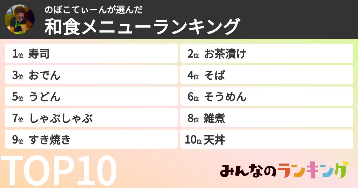 のぼこてぃーんさんの「和食メニューランキング」