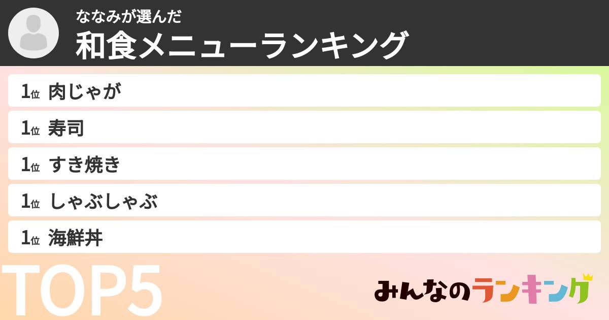 ななみさんの「和食メニューランキング」