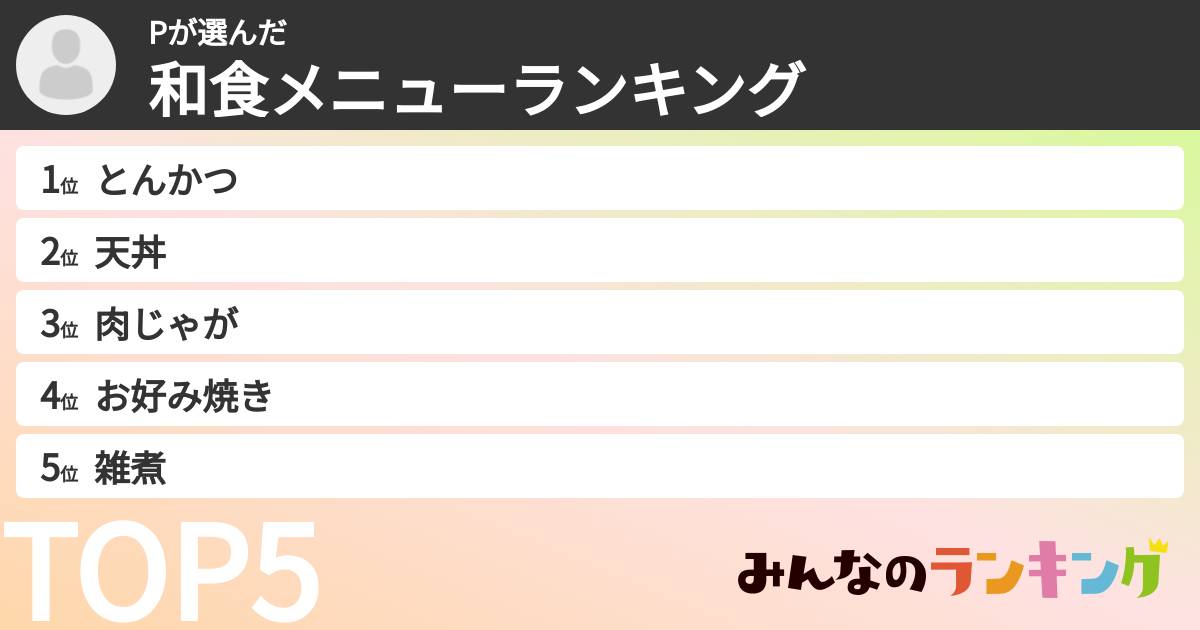 Pさんの「和食メニューランキング」