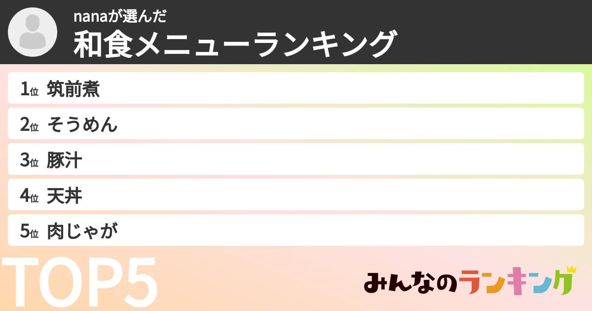 nanaさんの「和食メニューランキング」
