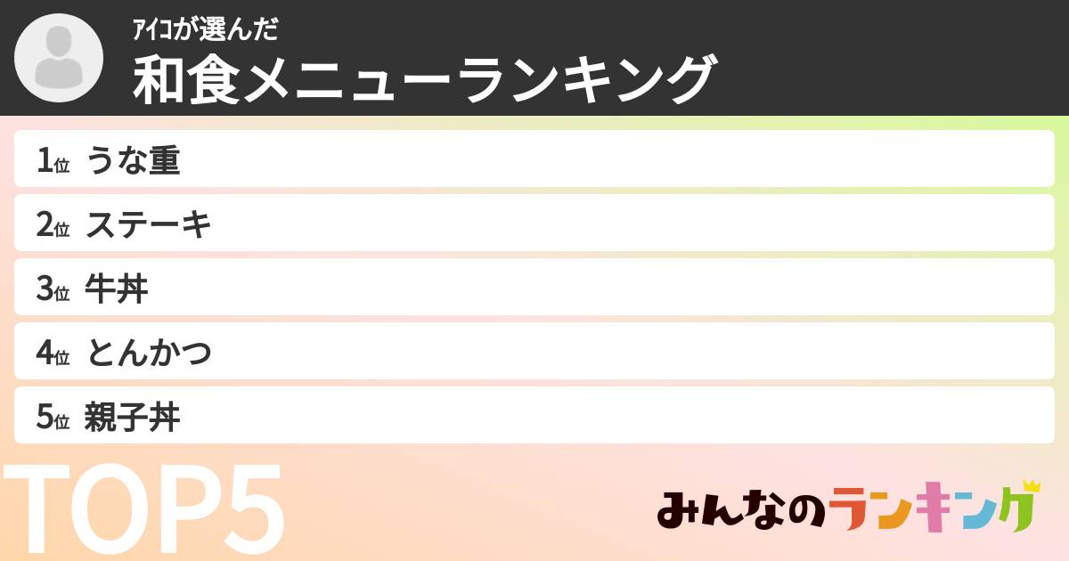 ｱｲｺさんの「和食メニューランキング」