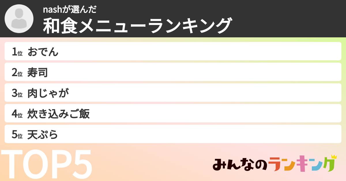 nashさんの「和食メニューランキング」