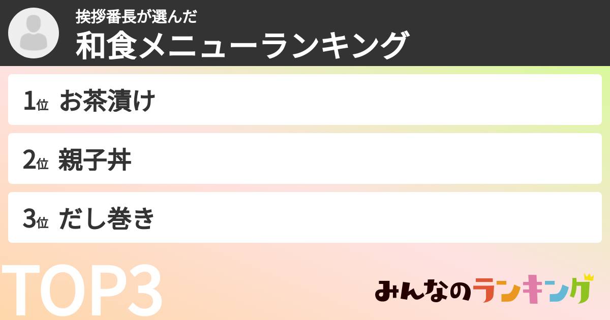 挨拶番長さんの「和食メニューランキング」