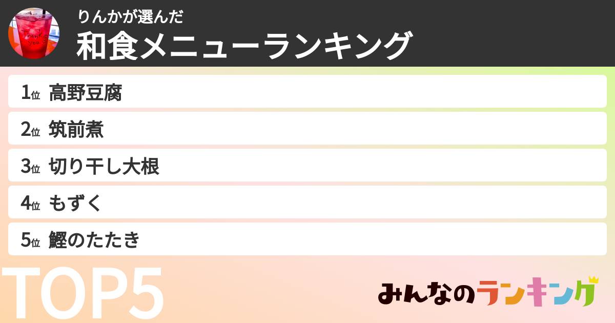 りんかさんの「和食メニューランキング」