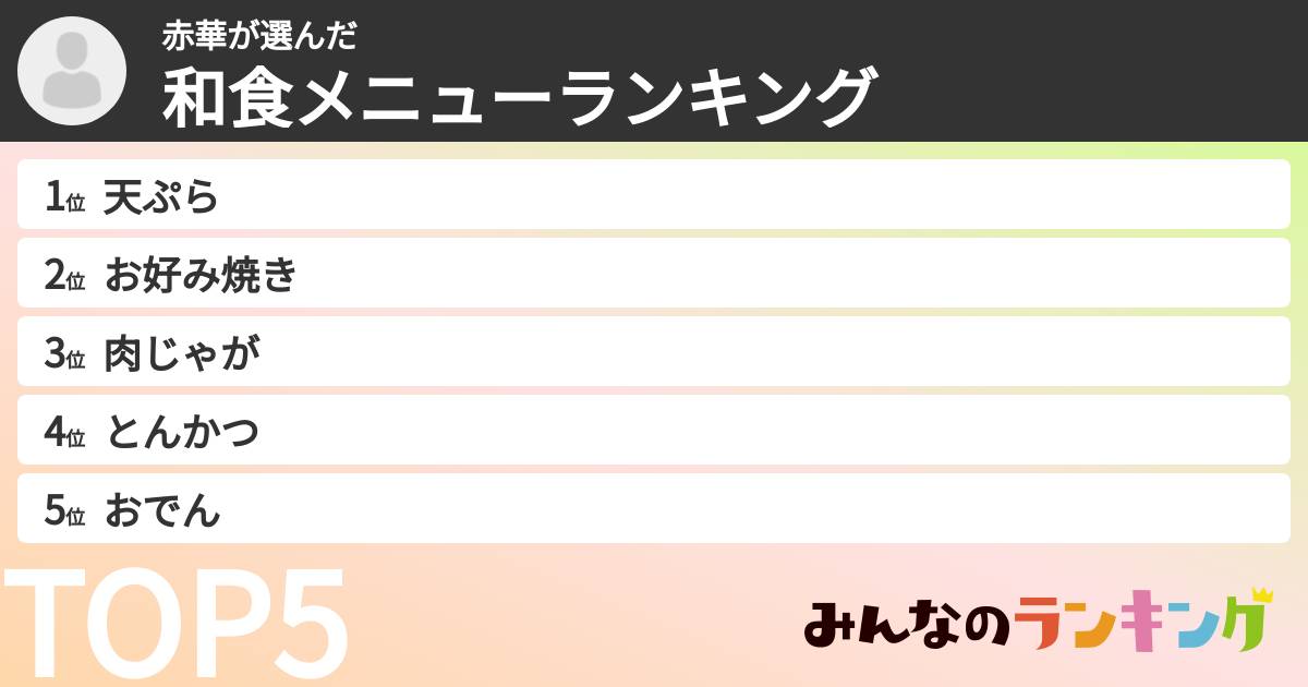 赤華さんの「和食メニューランキング」
