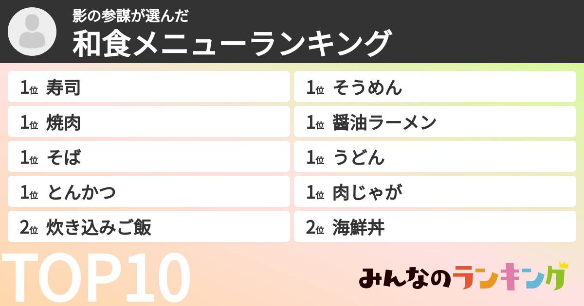 影の参謀さんの「和食メニューランキング」