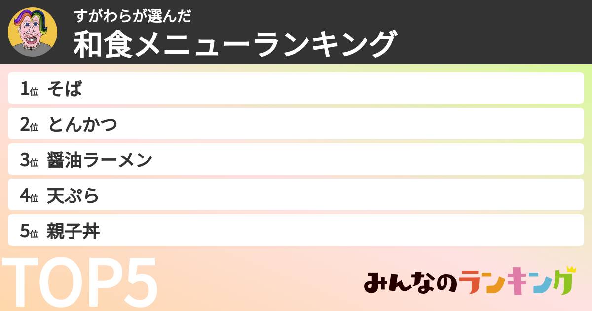 すがわらさんの「和食メニューランキング」