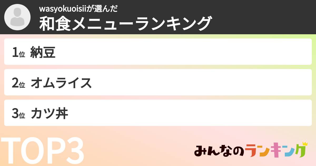 wasyokuoisiiさんの「和食メニューランキング」