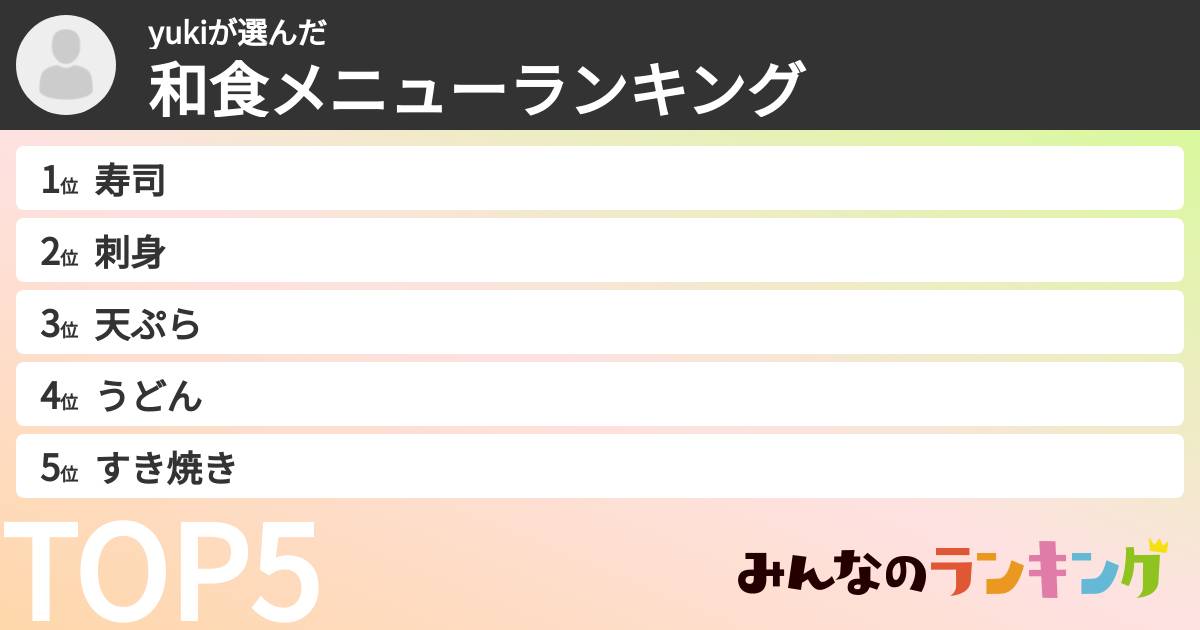 yukiさんの「和食メニューランキング」