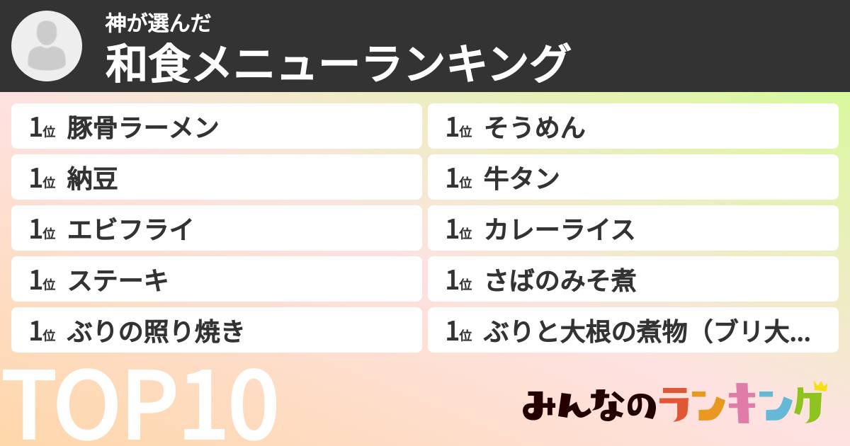 神さんの「和食メニューランキング」
