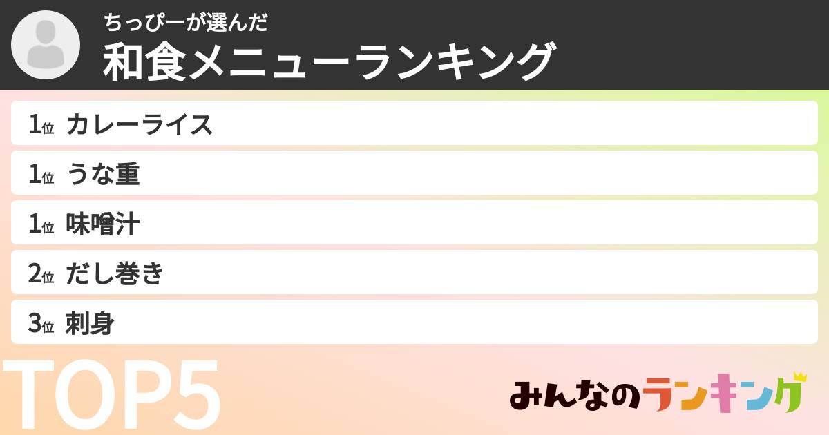 ちっぴーさんの「和食メニューランキング」