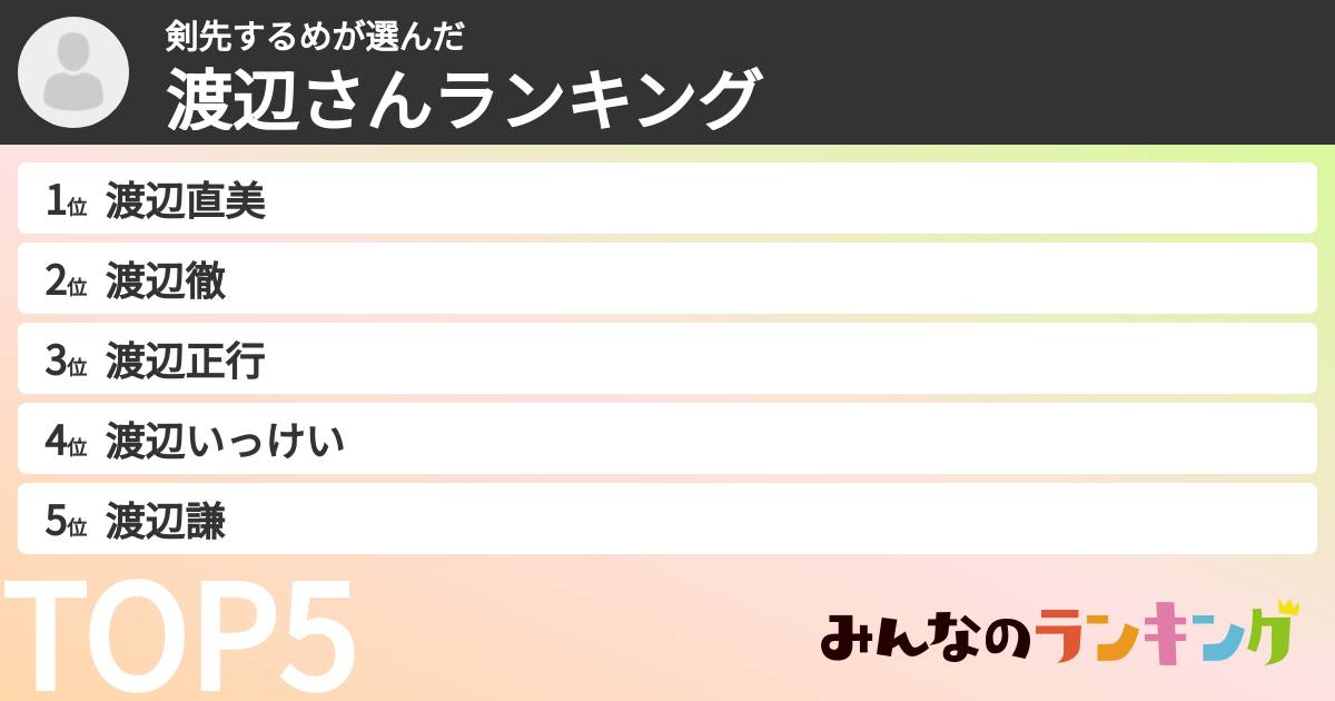 剣先するめさんの「渡辺さんランキング」