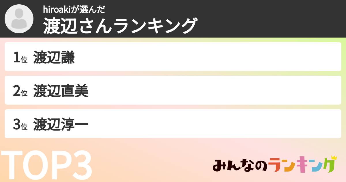 hiroakiさんの「渡辺さんランキング」