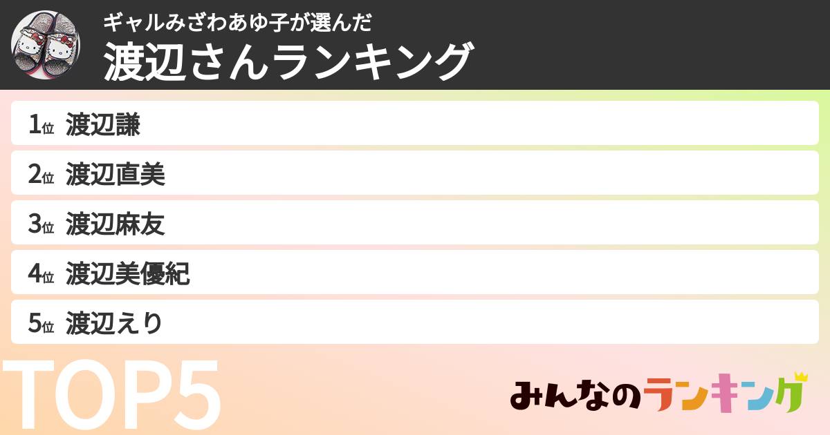 ギャルみざわあゆ子さんの「渡辺さんランキング」