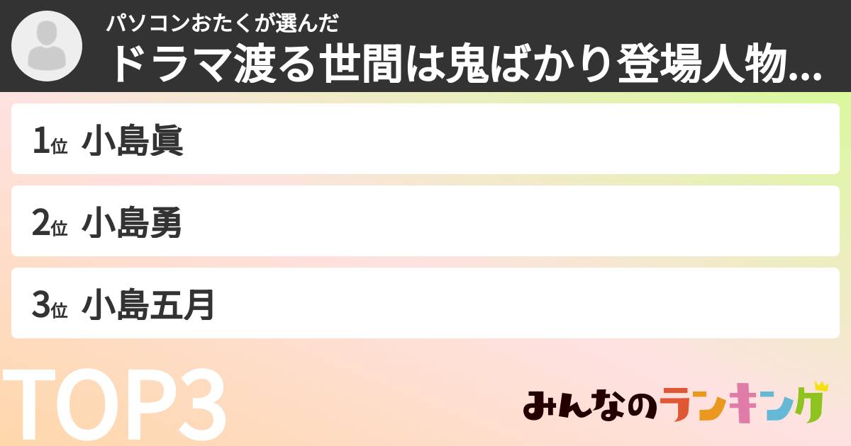 パソコンおたくさんの「ドラマ渡る世間は鬼ばかり登場人物ランキング」