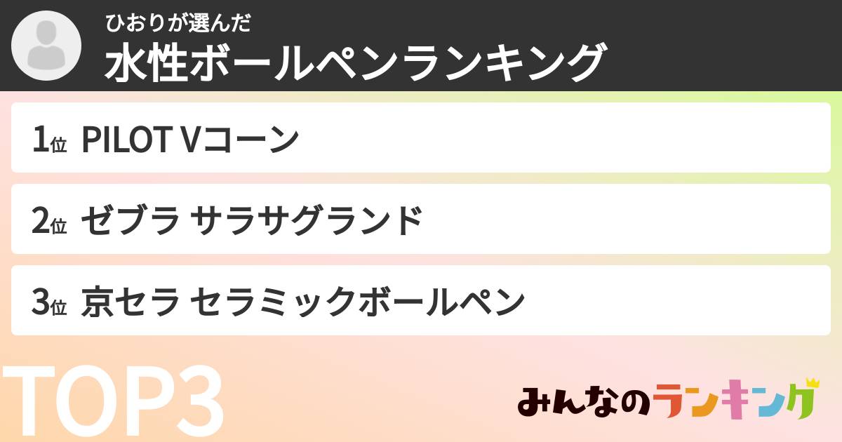 ひおりさんの「水性ボールペンランキング」