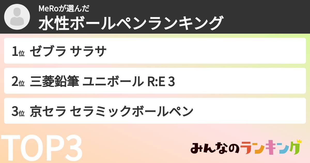MeRoさんの「水性ボールペンランキング」