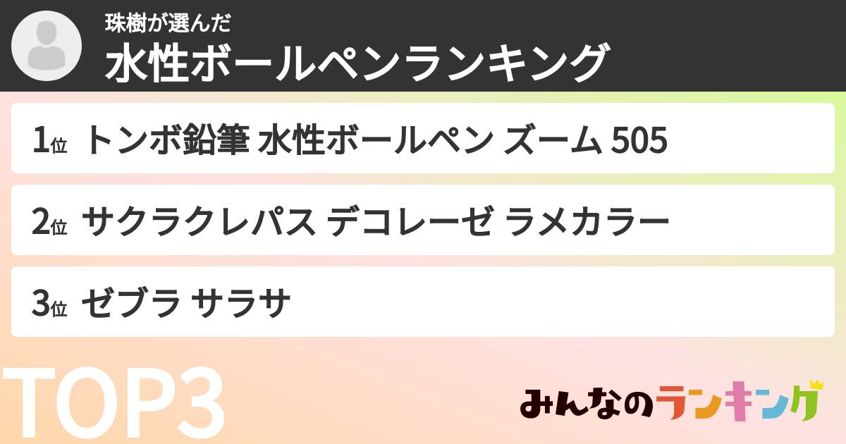 珠樹さんの「水性ボールペンランキング」