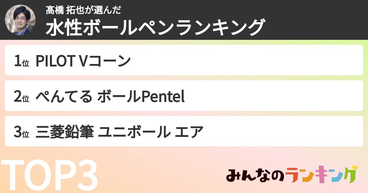 髙橋 拓也さんの「水性ボールペンランキング」