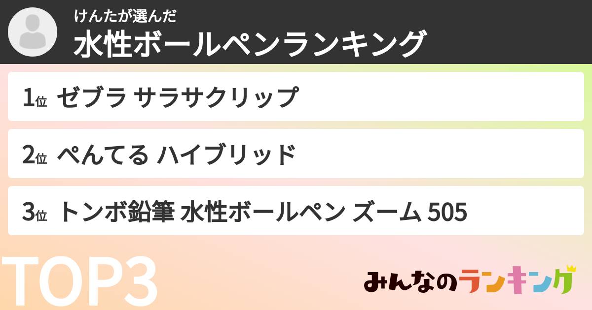 けんたさんの「水性ボールペンランキング」