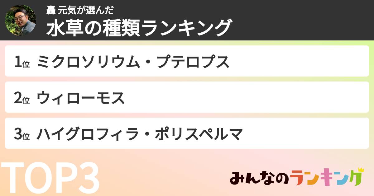 轟 元気さんの「水草の種類ランキング」