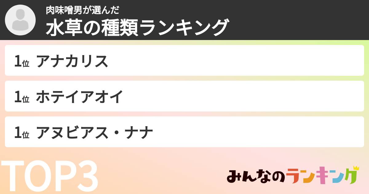 肉味噌男さんの「水草の種類ランキング」