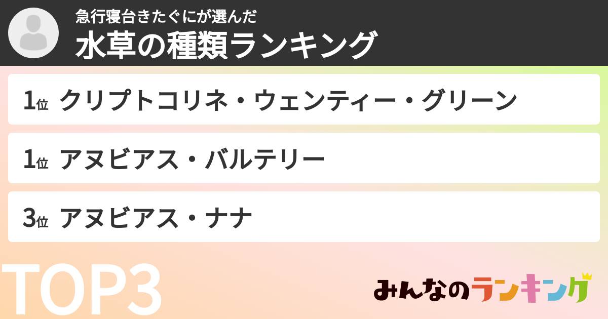 急行寝台きたぐにさんの「水草の種類ランキング」