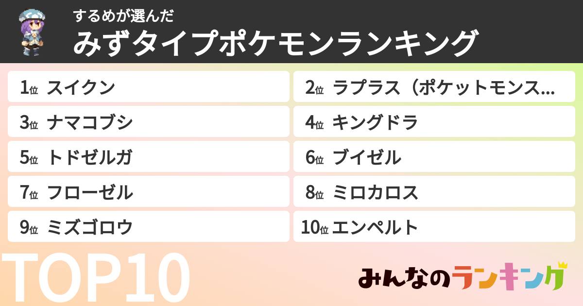 するめさんの「みずタイプポケモンランキング」