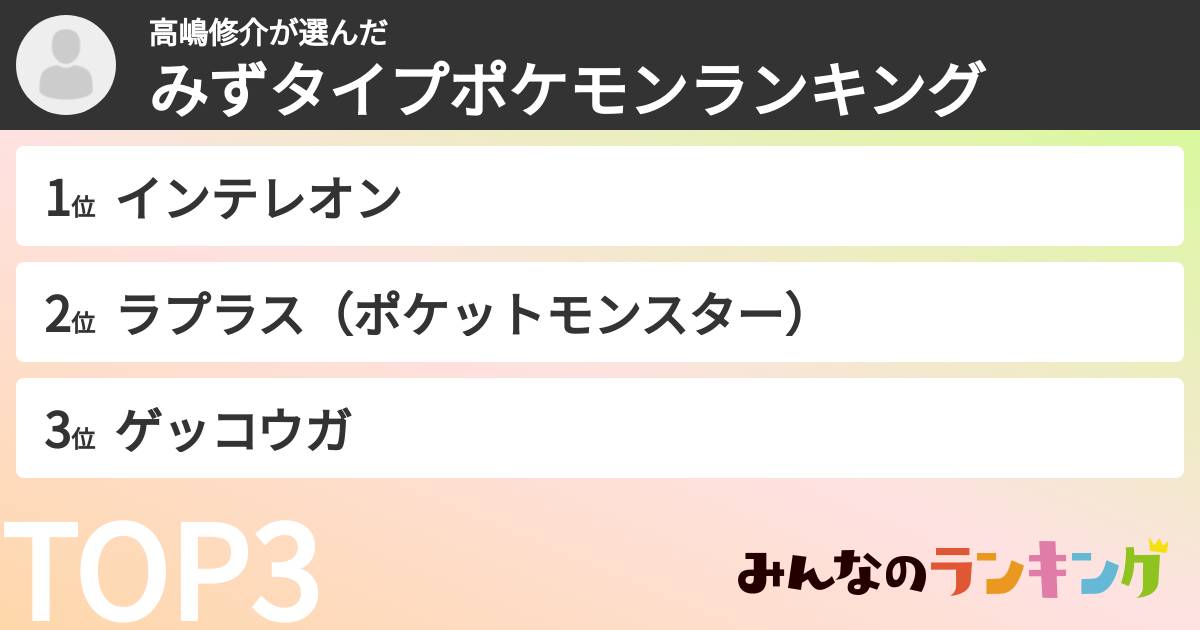 高嶋修介さんの「みずタイプポケモンランキング」