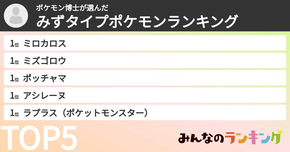 ポケモン博士さんの「みずタイプポケモンランキング」