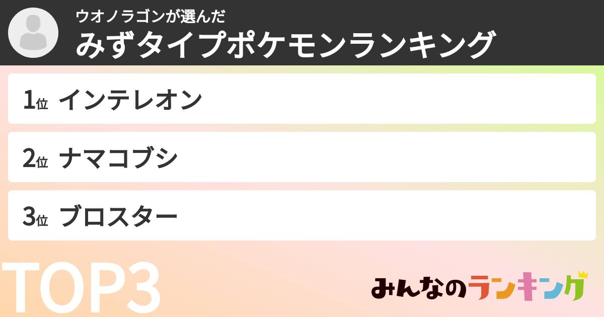 ウオノラゴンさんの「みずタイプポケモンランキング」