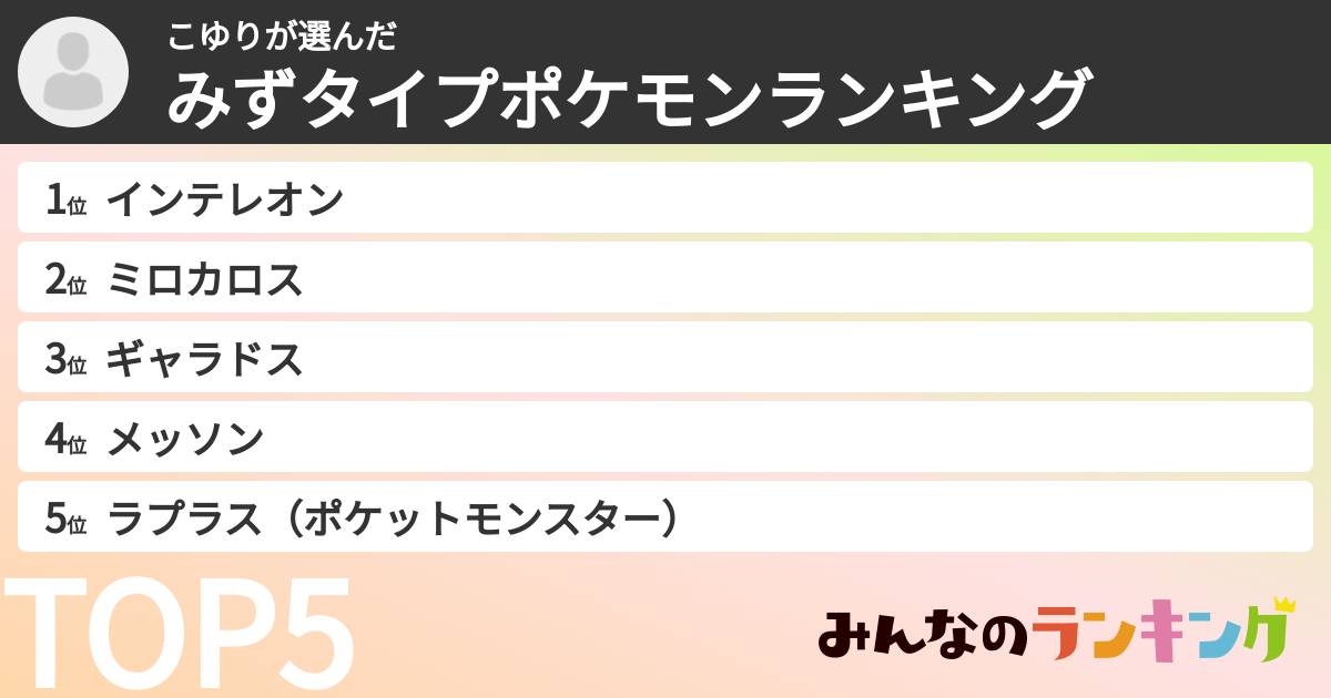 こゆりさんの「みずタイプポケモンランキング」