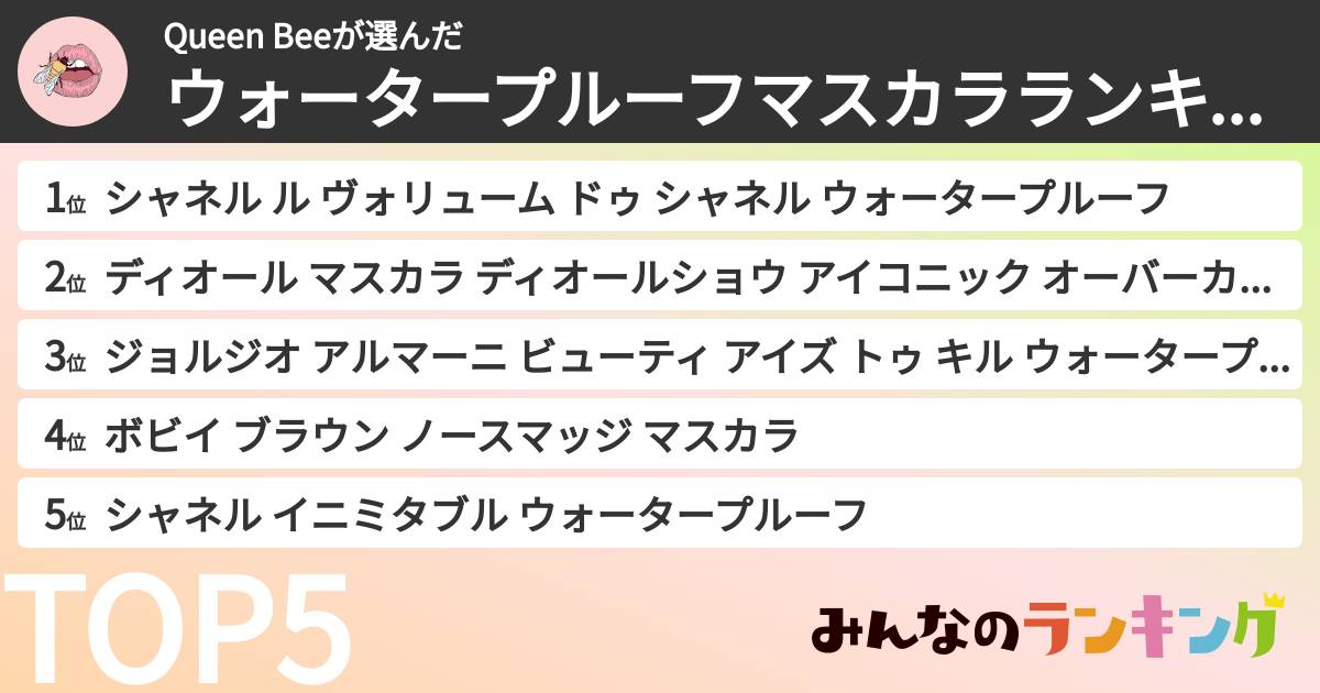 Queen Beeさんの「ウォータープルーフマスカラランキング」