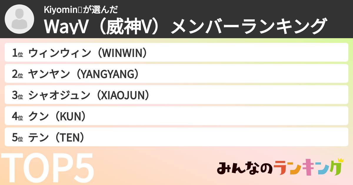 Kiyomin✨さんの「WayV（威神V）メンバーランキング」
