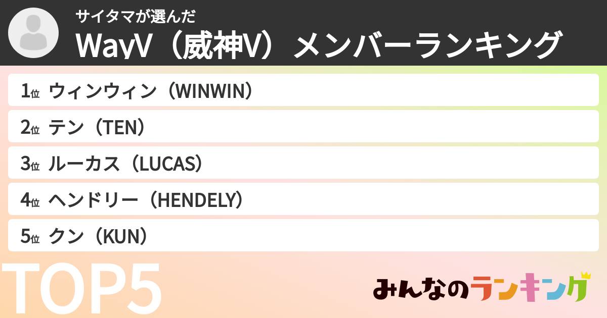 サイタマさんの「WayV(威神V)メンバーランキング」