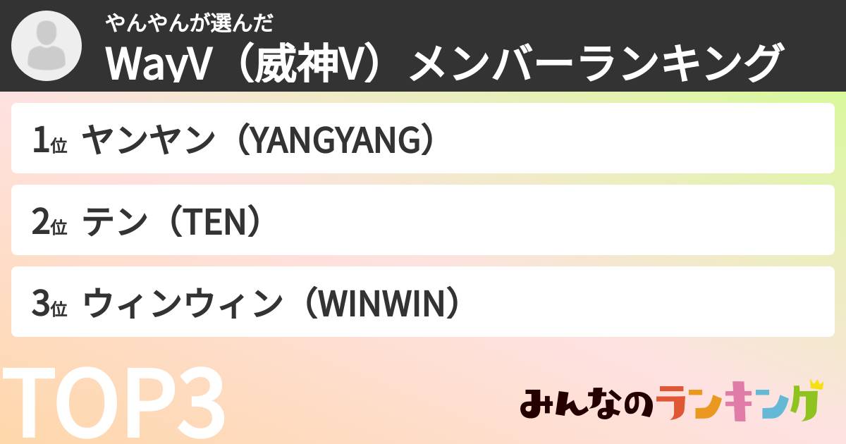 やんやんさんの「WayV（威神V）メンバーランキング」