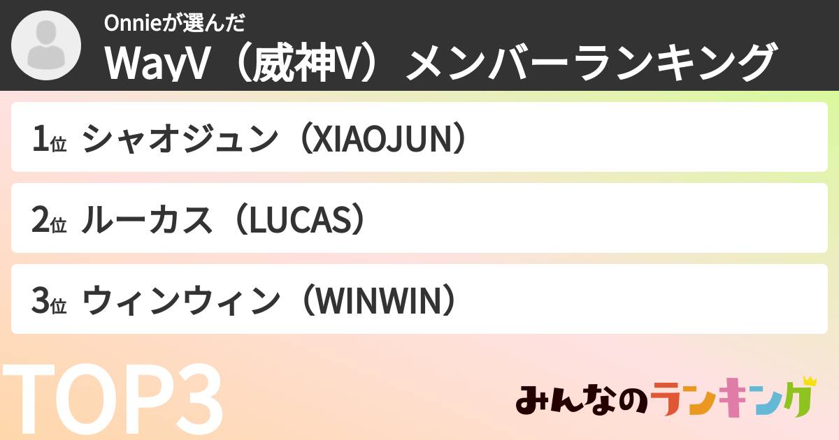 Onnieさんの「WayV（威神V）メンバーランキング」