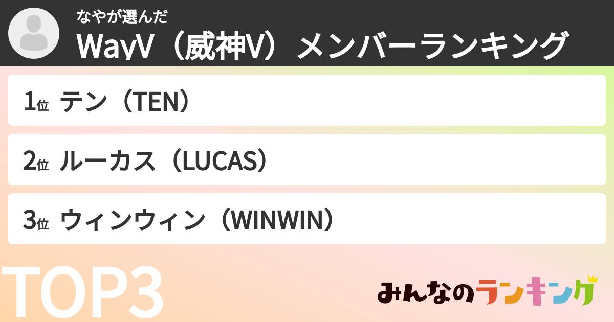 なやさんの「WayV（威神V）メンバーランキング」