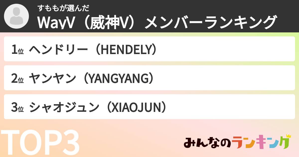 すももさんの「WayV(威神V)メンバーランキング」