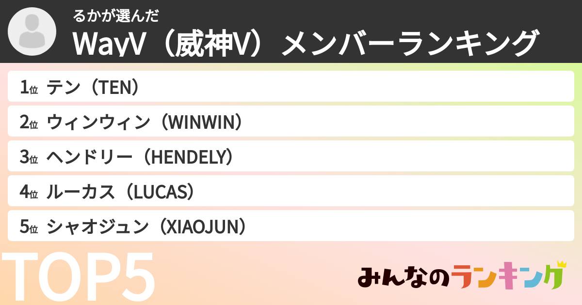るかさんの「WayV（威神V）メンバーランキング」
