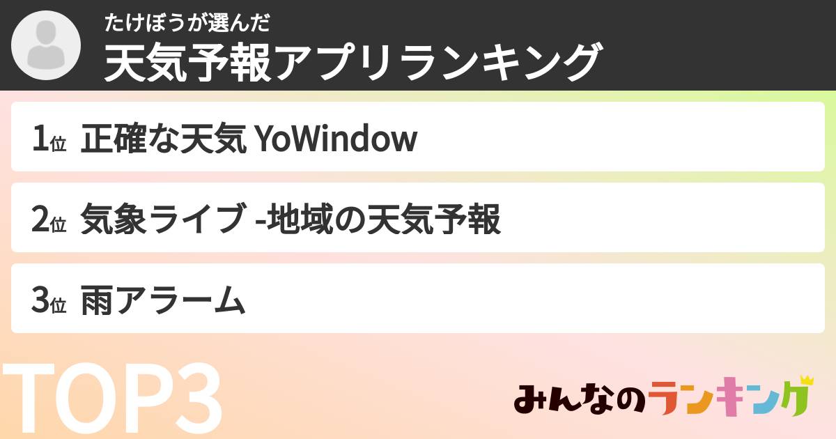 たけぼうさんの「天気予報アプリランキング」