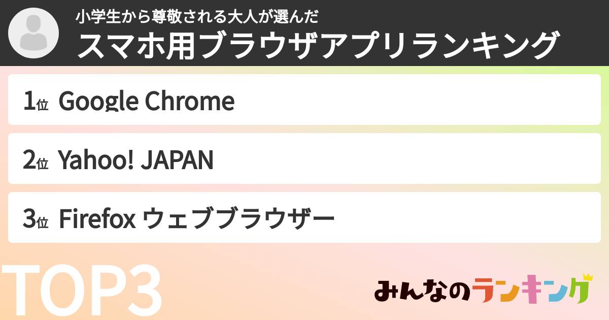 小学生から尊敬される大人さんの「スマホ用ブラウザアプリランキング」